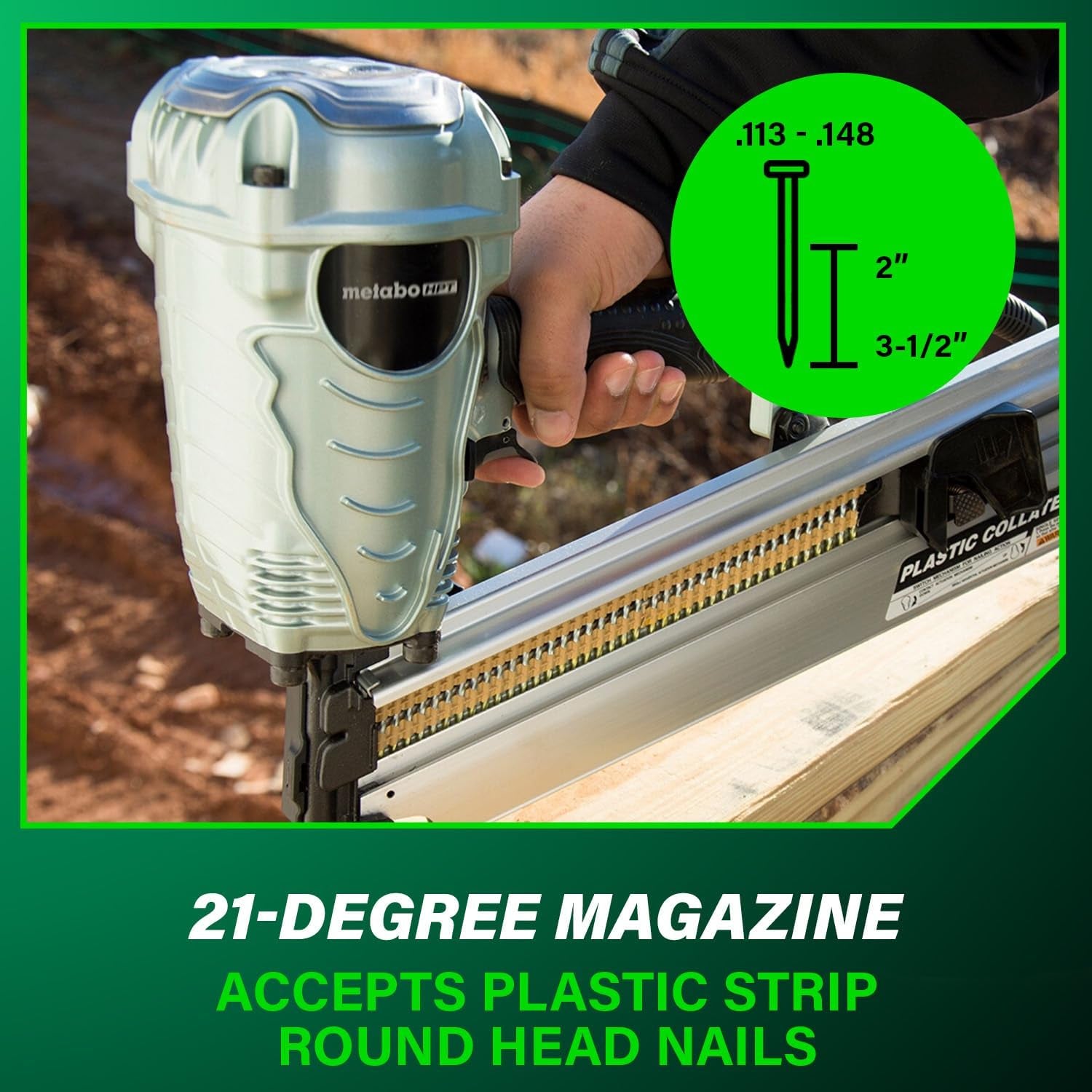 Framing Nailer, the Pro Preferred Brand of Pneumatic Nailers*, 21° Magazine, Accepts 2" to 3-1/2" Framing Nails, (NR90AES1)