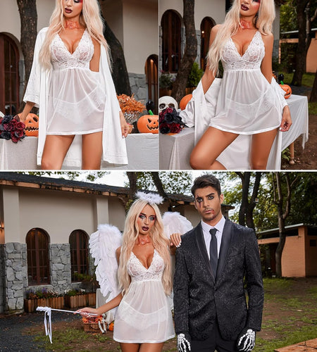 Women Lingerie Lace Babydoll Strap Chemise Halter Teddy V Neck Sleepwear