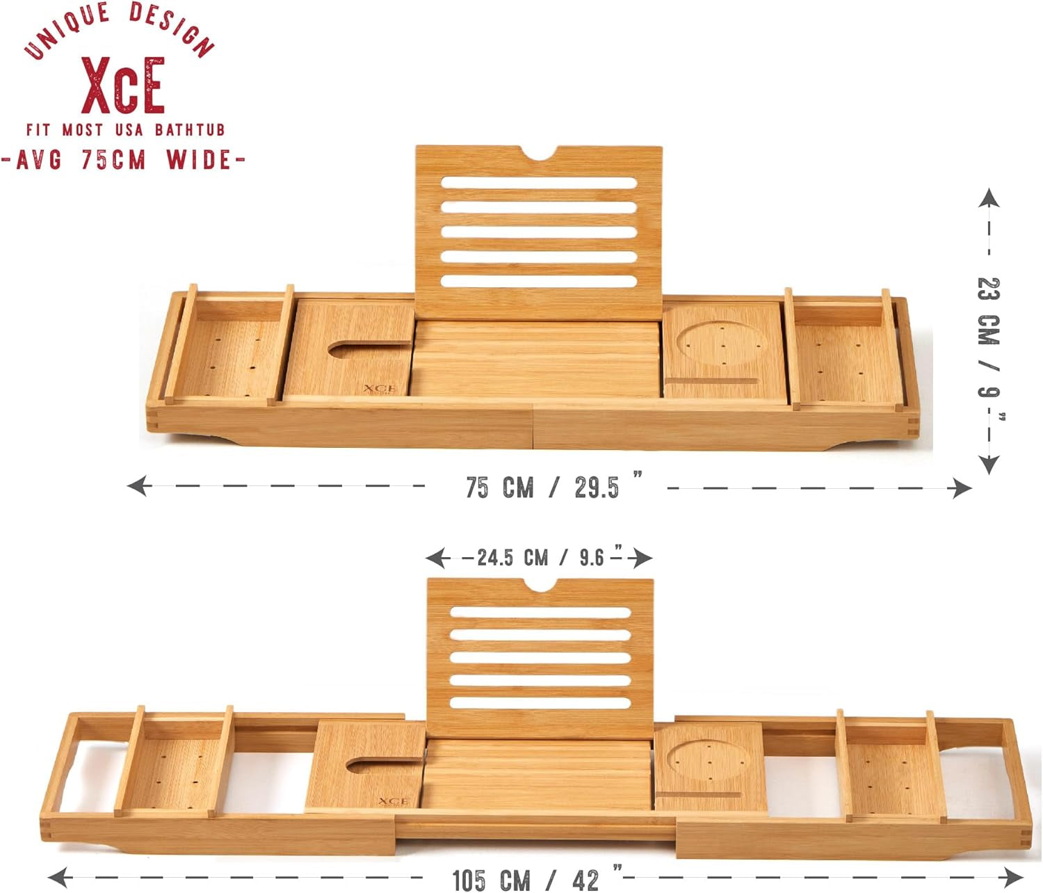Bathtub Caddy Tray (Natural)- Bamboo Wood Bath Tray and Bath Caddy for a Home Spa Experience