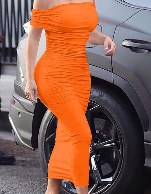 Load image into Gallery viewer, Women'S Ruched off Shoulder Short Sleeve Bodycon Midi Elegant Cocktail Party Dress
