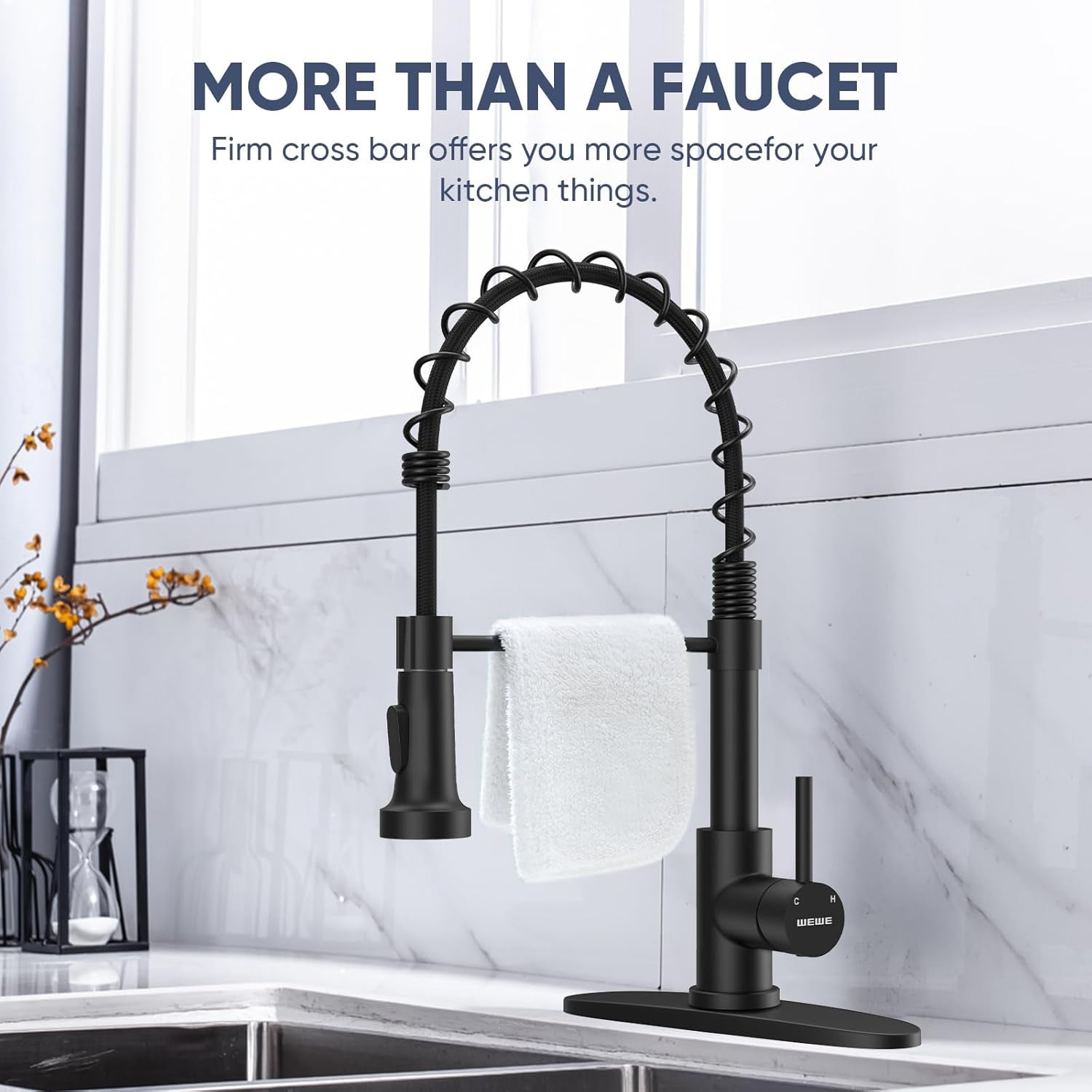 Kitchen Faucets with Pull down Sprayer Commercial Industrial Stainless Steel Single Handle Single Hole Spring Farmhouse RV Sink Faucet, Matte Black