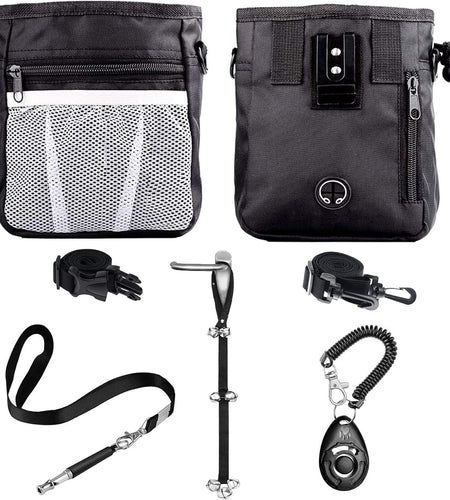 4-In-1 Dog Training Set, Puppy Training Treats- Dog Treat Training Pouch, Dog Whistle, Dog Doorbells, Dog Clicker, Ideal Gift for First Time Pet Owners, Training Dog Owners (Black)