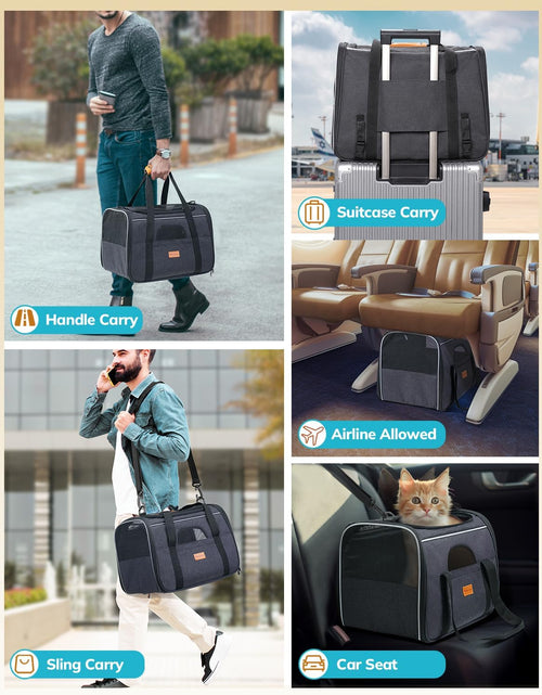 Load image into Gallery viewer, Cat Carrier - Soft Sided Cat Carrier Large for Big Medium Cats and Puppy up to 15Lbs, Pet Carrier with Safety Zippers, Foldable Bowl, Airline Approved Large Cat Carrier - Dark Gray
