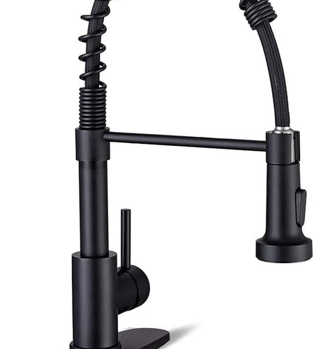 Kitchen Faucets with Pull down Sprayer Commercial Industrial Stainless Steel Single Handle Single Hole Spring Farmhouse RV Sink Faucet, Matte Black