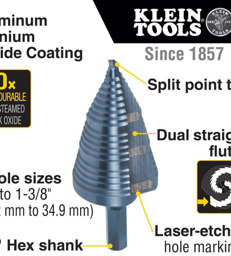 KTSB15 Step Drill Bit #15 Double Fluted 7/8 to 1-3/8-Inch
