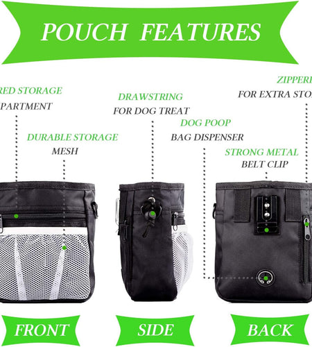 4-In-1 Dog Training Set, Puppy Training Treats- Dog Treat Training Pouch, Dog Whistle, Dog Doorbells, Dog Clicker, Ideal Gift for First Time Pet Owners, Training Dog Owners (Black)