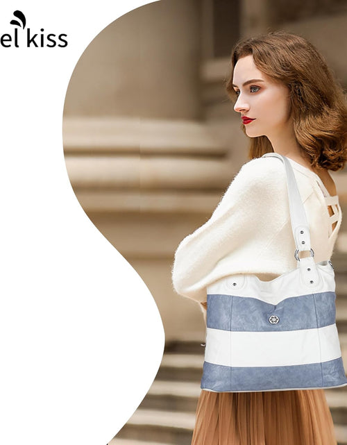 Load image into Gallery viewer, Hobo Shoulder Purses for Women Large Soft Washed PU Leather Stripe Crossbody Handbags
