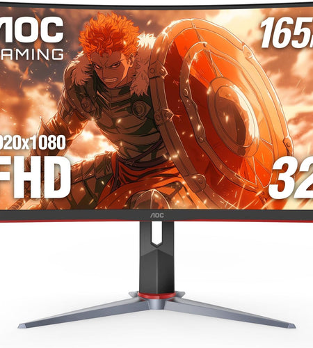 C32G2 32" Curved Frameless Gaming Monitor FHD, 1500R Curved VA, 1Ms, 165Hz, Freesync, Height Adjustable, 3-Year Zero Dead Pixel Policy, Black