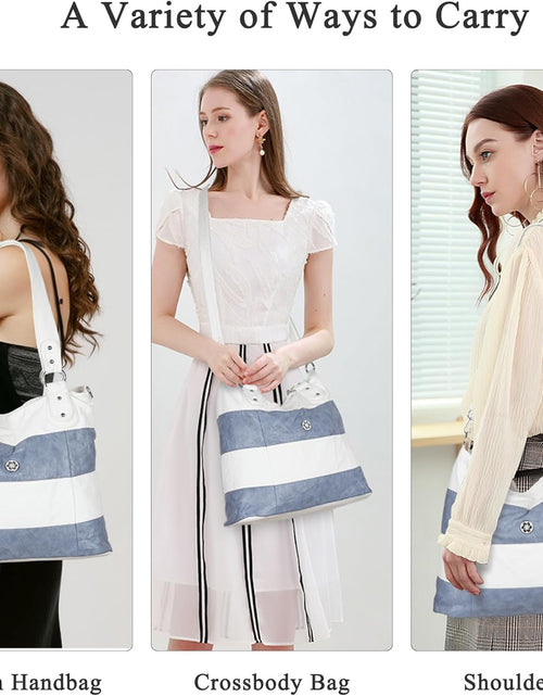 Load image into Gallery viewer, Hobo Shoulder Purses for Women Large Soft Washed PU Leather Stripe Crossbody Handbags
