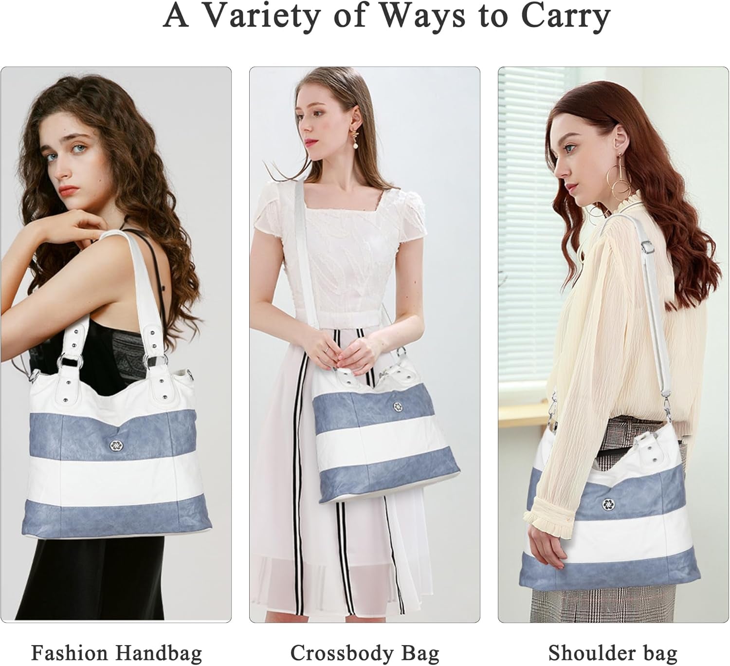 Hobo Shoulder Purses for Women Large Soft Washed PU Leather Stripe Crossbody Handbags