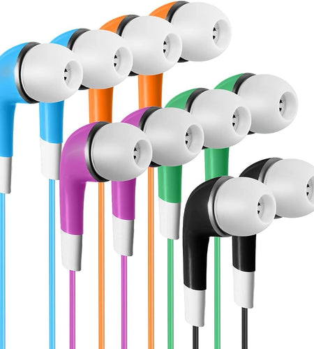 Bulk Kids Earbuds Individually Packaged Classroom 100 Pack Multi Color Earphones Headphones for Children Students Schools Libraries Hospitals