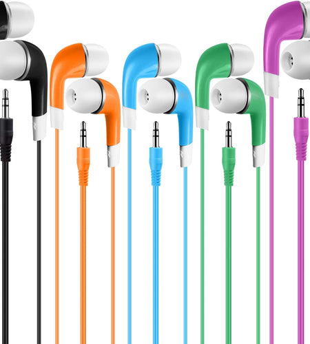 Bulk Kids Earbuds Individually Packaged Classroom 100 Pack Multi Color Earphones Headphones for Children Students Schools Libraries Hospitals