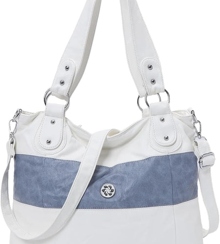 Hobo Shoulder Purses for Women Large Soft Washed PU Leather Stripe Crossbody Handbags