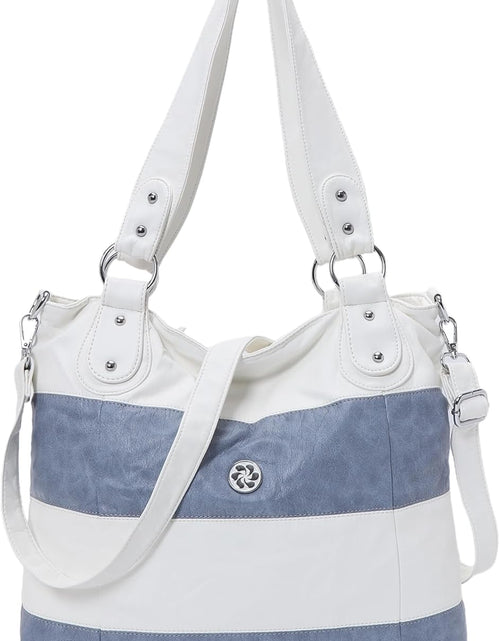 Load image into Gallery viewer, Hobo Shoulder Purses for Women Large Soft Washed PU Leather Stripe Crossbody Handbags
