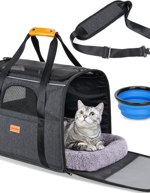Load image into Gallery viewer, Cat Carrier - Soft Sided Cat Carrier Large for Big Medium Cats and Puppy up to 15Lbs, Pet Carrier with Safety Zippers, Foldable Bowl, Airline Approved Large Cat Carrier - Dark Gray
