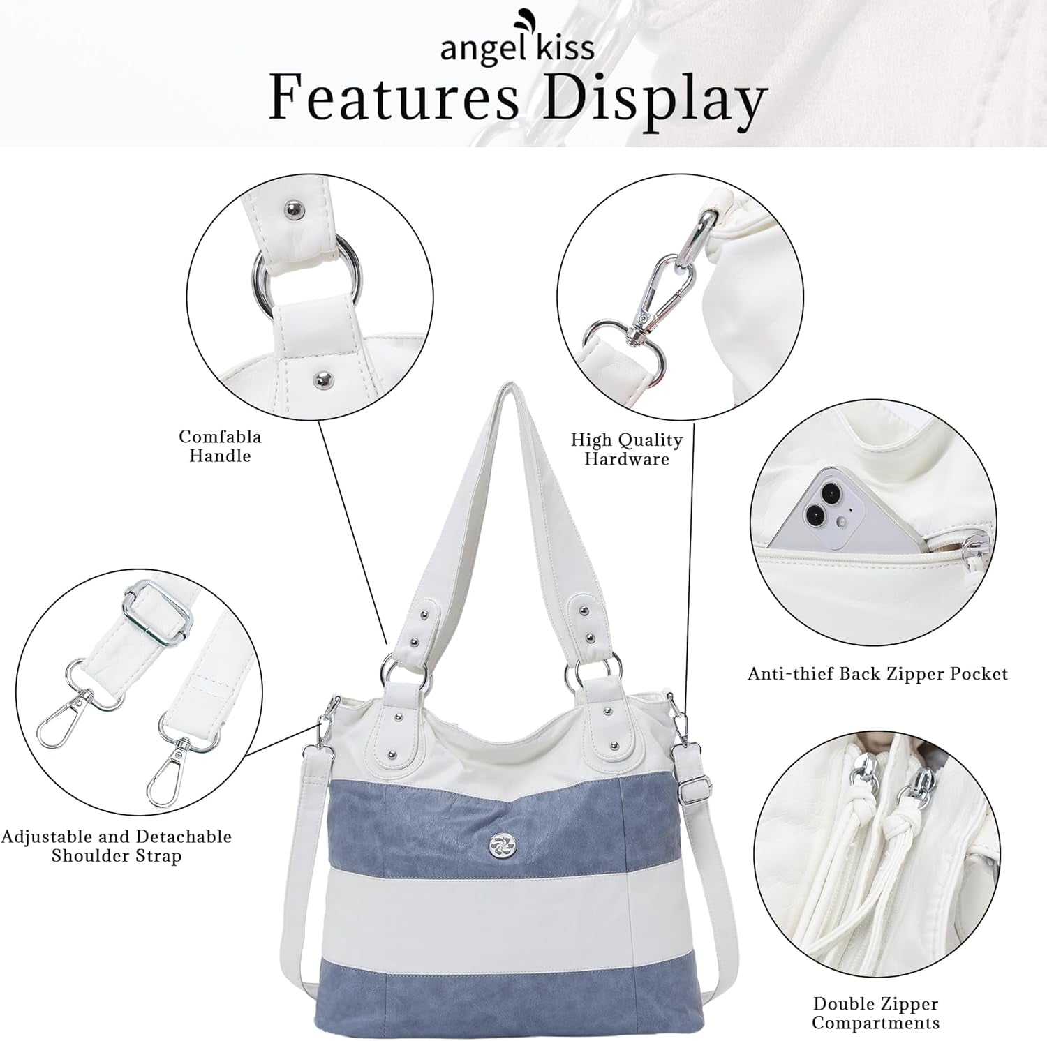 Hobo Shoulder Purses for Women Large Soft Washed PU Leather Stripe Crossbody Handbags