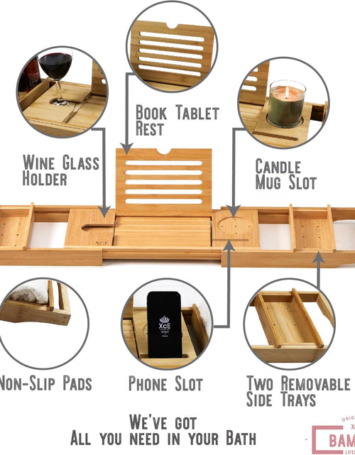 Load image into Gallery viewer, Bathtub Caddy Tray (Natural)- Bamboo Wood Bath Tray and Bath Caddy for a Home Spa Experience
