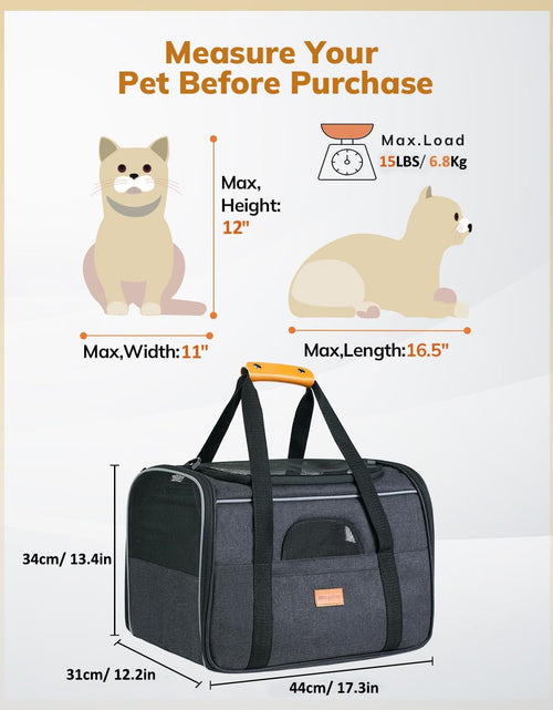 Load image into Gallery viewer, Cat Carrier - Soft Sided Cat Carrier Large for Big Medium Cats and Puppy up to 15Lbs, Pet Carrier with Safety Zippers, Foldable Bowl, Airline Approved Large Cat Carrier - Dark Gray
