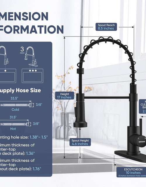 Load image into Gallery viewer, Kitchen Faucets with Pull down Sprayer Commercial Industrial Stainless Steel Single Handle Single Hole Spring Farmhouse RV Sink Faucet, Matte Black
