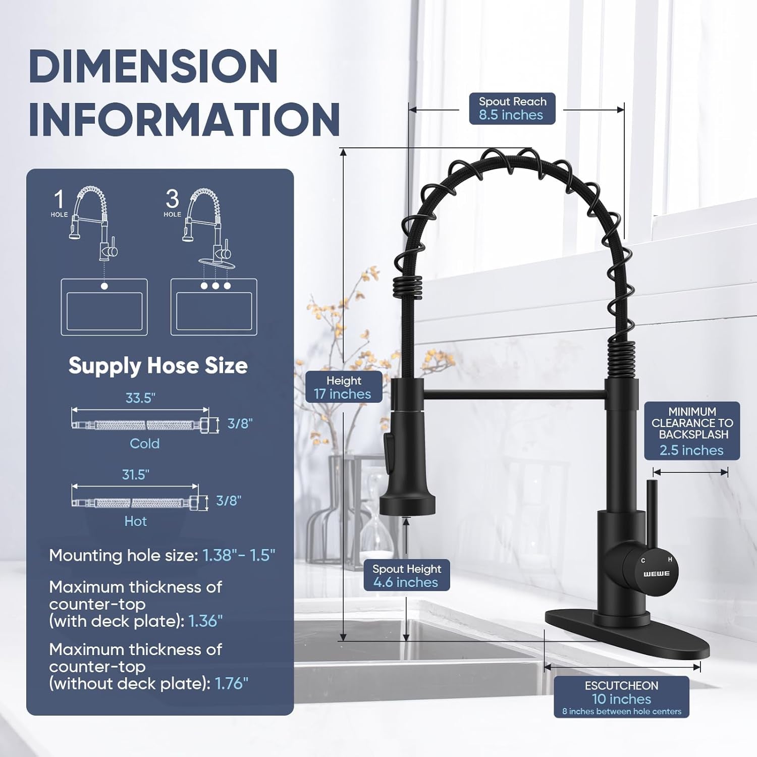 Kitchen Faucets with Pull down Sprayer Commercial Industrial Stainless Steel Single Handle Single Hole Spring Farmhouse RV Sink Faucet, Matte Black