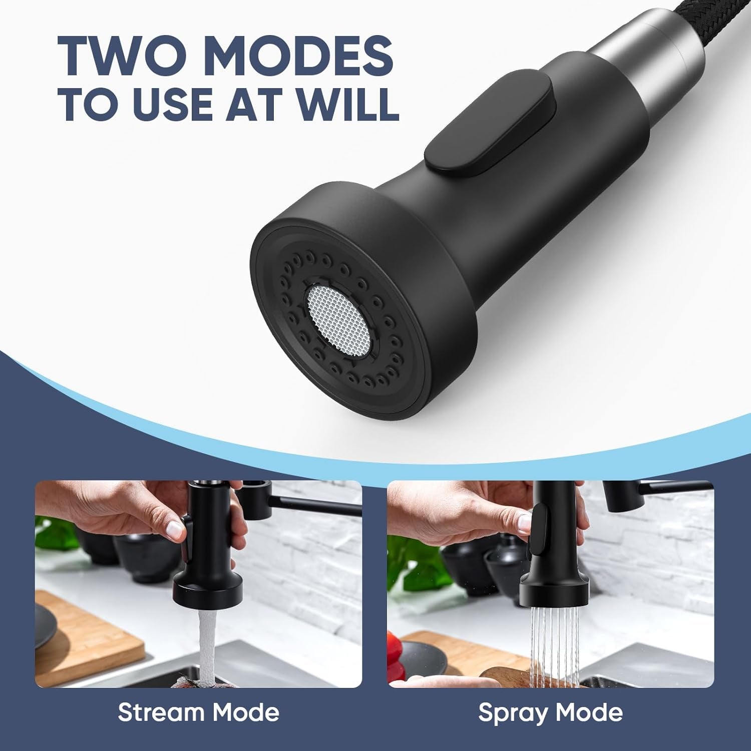 Kitchen Faucets with Pull down Sprayer Commercial Industrial Stainless Steel Single Handle Single Hole Spring Farmhouse RV Sink Faucet, Matte Black