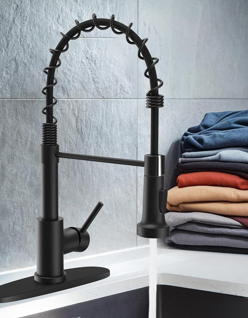 Load image into Gallery viewer, Kitchen Faucets with Pull down Sprayer Commercial Industrial Stainless Steel Single Handle Single Hole Spring Farmhouse RV Sink Faucet, Matte Black
